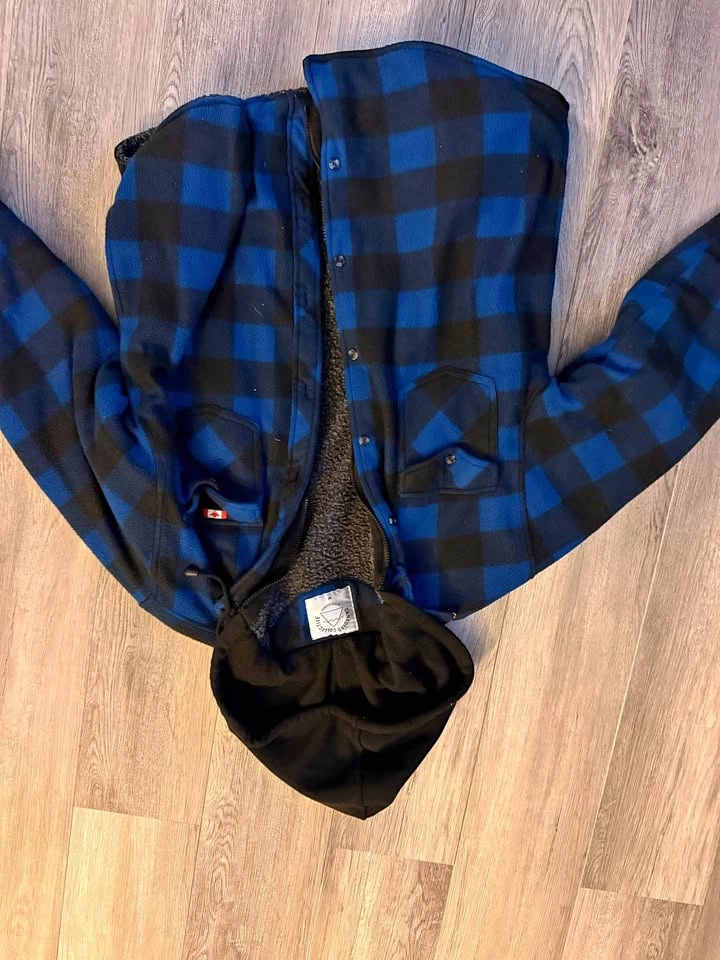 Canadian Collective Blue Plaid Hooded Fleece Jacket - Size M