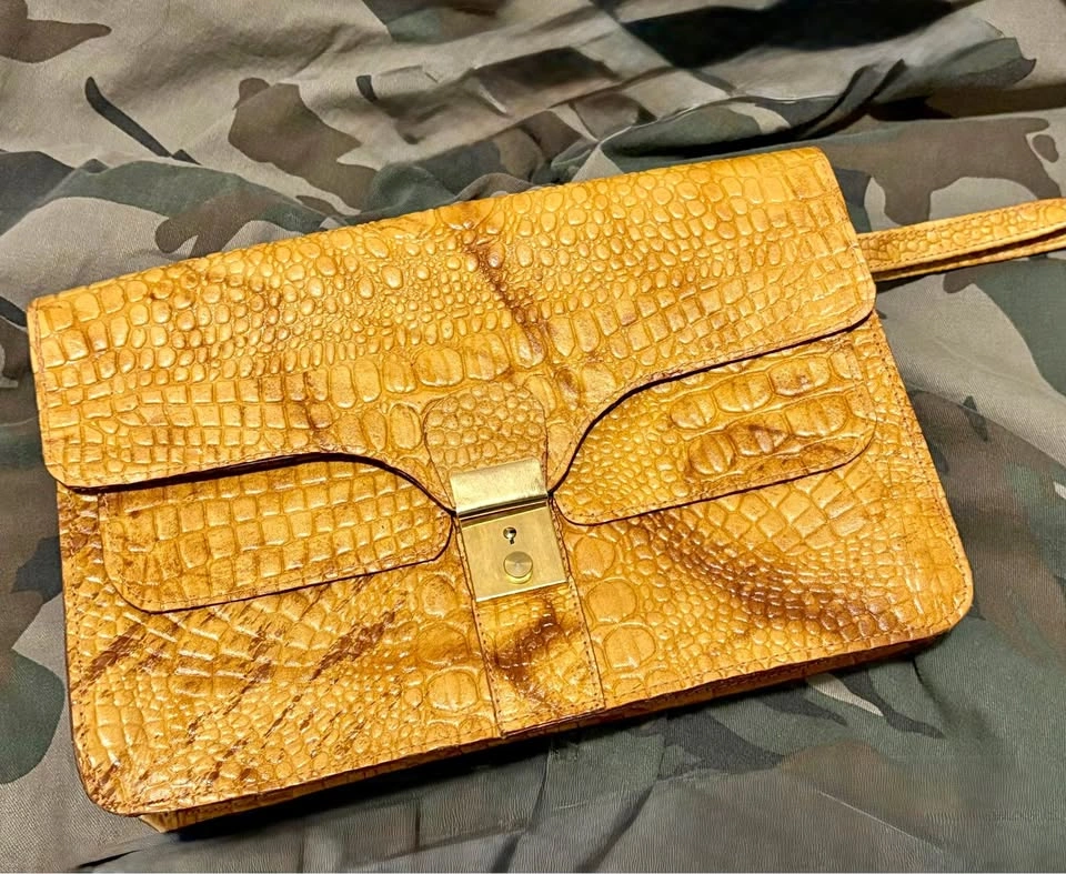 Vintage Leather Clutch Yellow Ochre