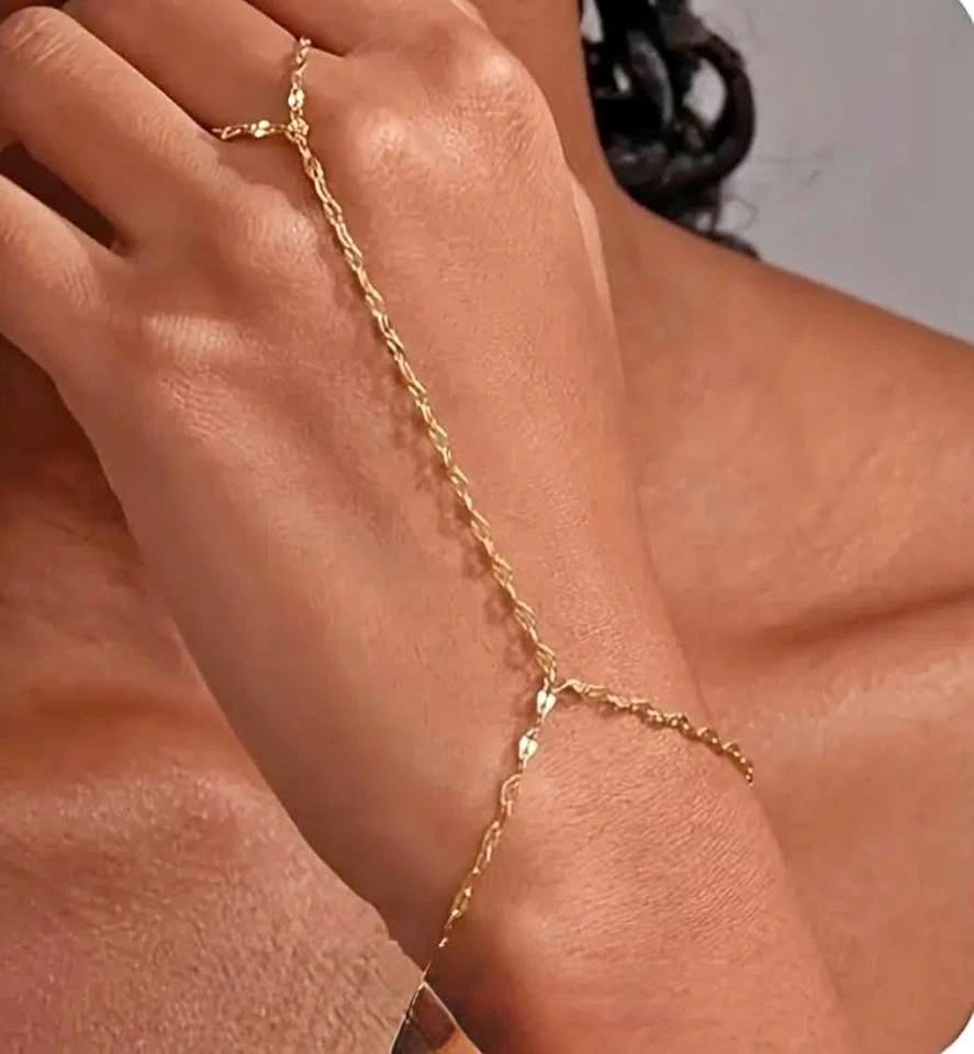 Hand Chain Bracelet ✨ Gold Tone Stainless Steel