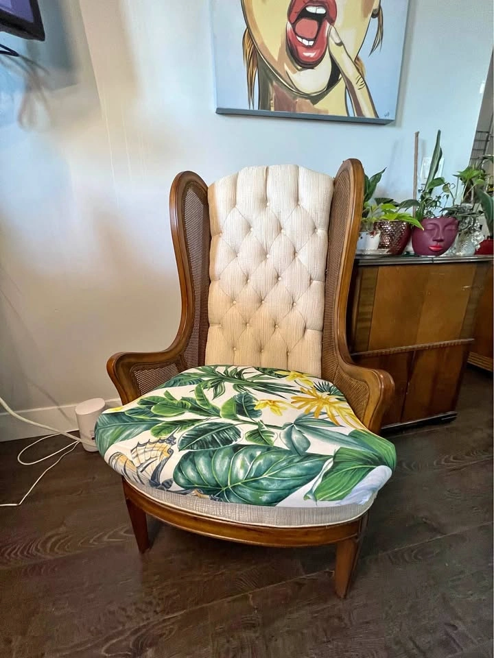 Vintage 1960s Lewittes Cane-Side Wingback Chair