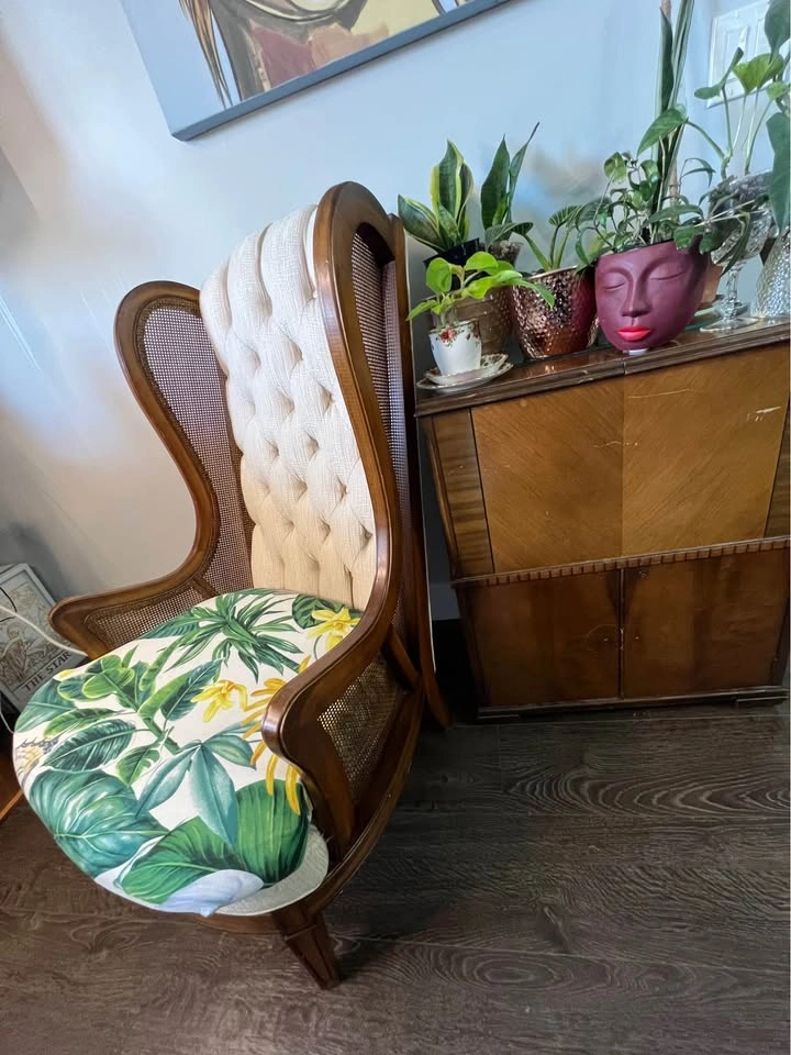 Vintage 1960s Lewittes Cane-Side Wingback Chair - photo 2