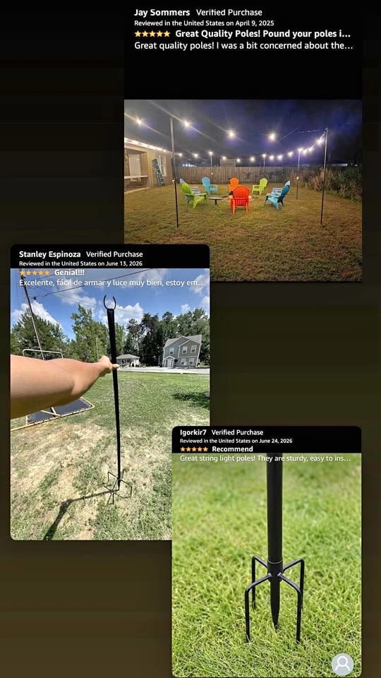 6 Pack Heavy-Duty Metal String Light Poles for Outdoor Use