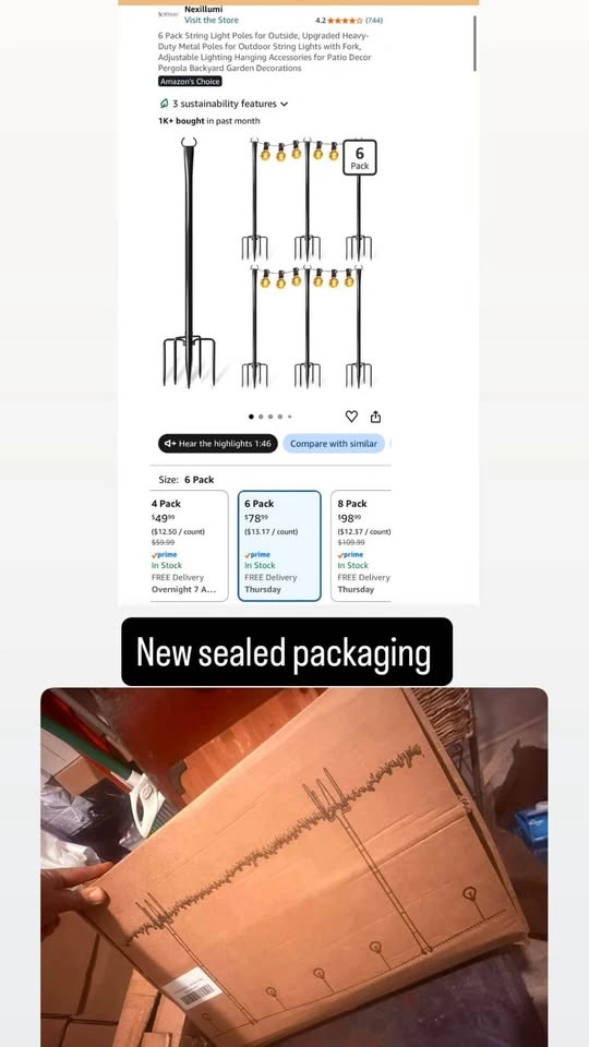 6 Pack Heavy-Duty Metal String Light Poles for Outdoor Use - photo 2