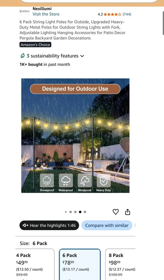 6 Pack Heavy-Duty Metal String Light Poles for Outdoor Use - photo 4