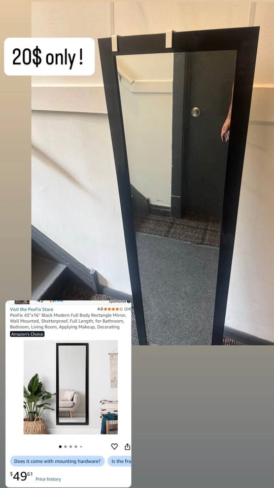 43"x16" Black Modern Full Body Rectangle Mirror - photo 2