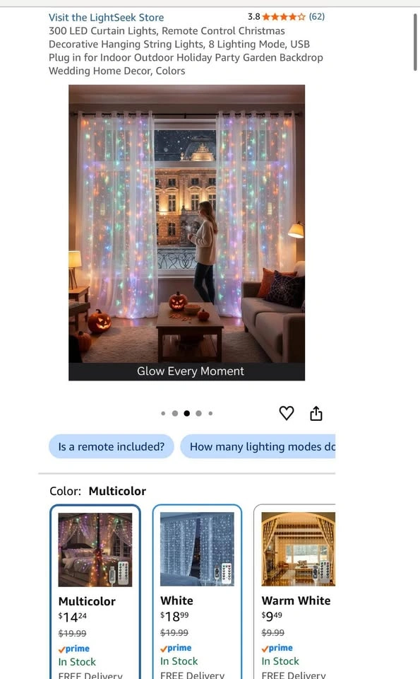 300LED Fairy Curtain Lights 9.8x9.8Ft Warm White USB - photo 4