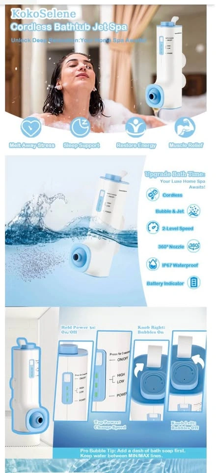 Rechargeable Bath Jet for Tub (Blue) - photo 3