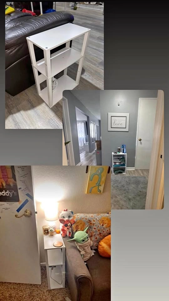 3-Tier Narrow Bedside Table with Charging Station