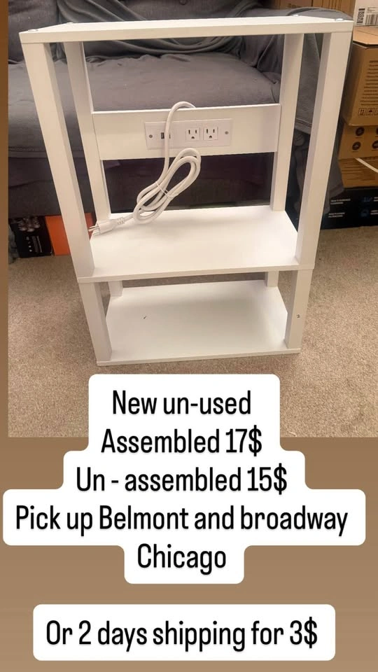 3-Tier Narrow Bedside Table with Charging Station - photo 3