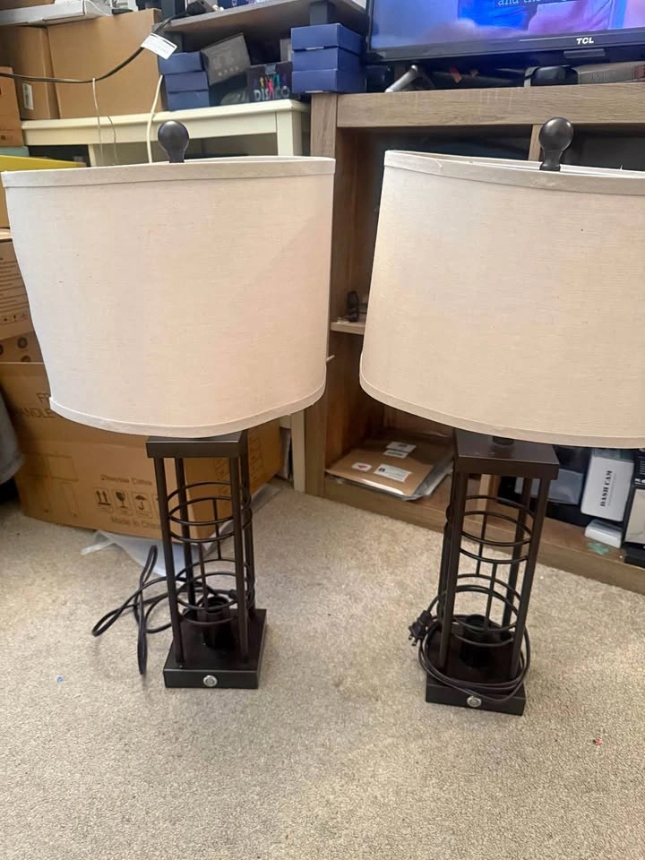 Set of 2 Farmhouse Table Lamps with USB Charging Ports