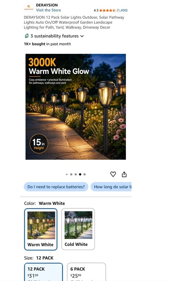 12 Pack Solar Lights Outdoor, Solar Pathway Lights - photo 5