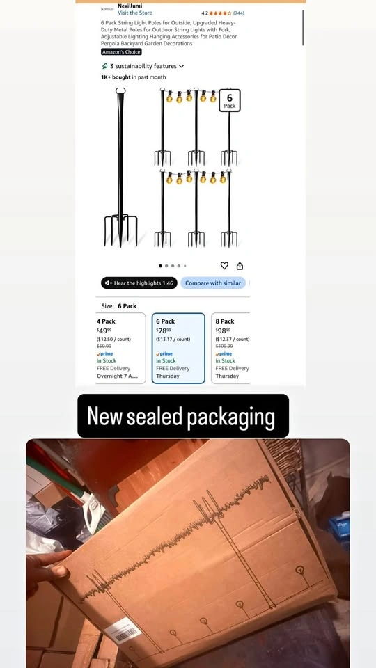 6 Pack Heavy-Duty Metal String Light Poles for Outdoor Use