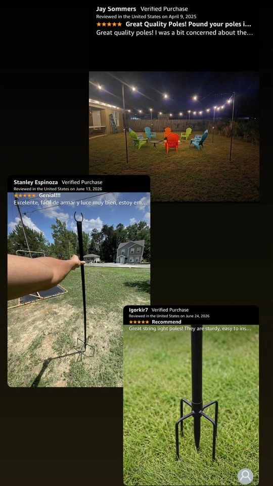 6 Pack Heavy-Duty Metal String Light Poles for Outdoor Use - photo 3