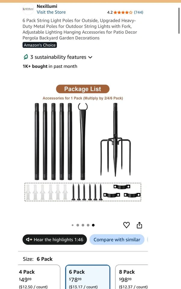 6 Pack Heavy-Duty Metal String Light Poles for Outdoor Use - photo 4