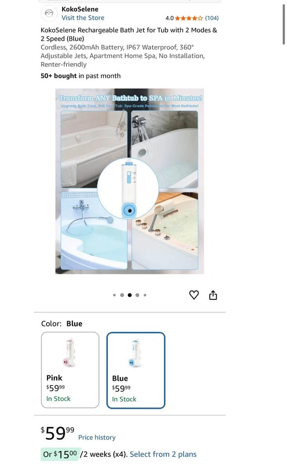 Rechargeable Bath Jet for Tub with 2 Modes & 2 Speed (Blue) - photo 3