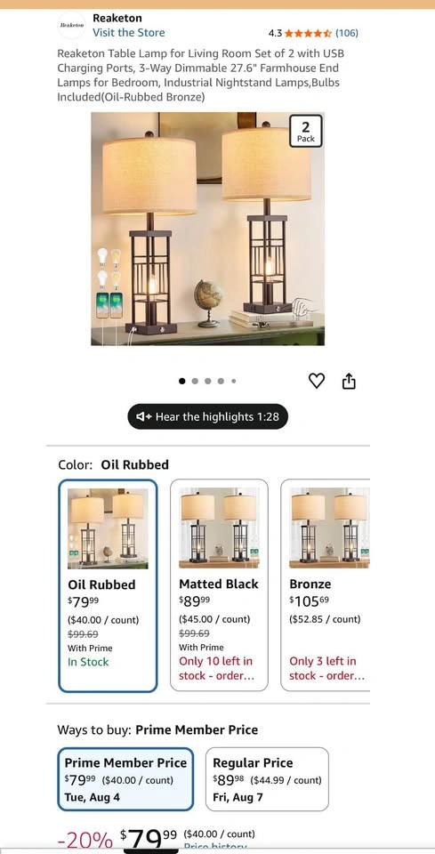 Set of 2 Farmhouse Table Lamps with USB & 3-Way Dimming - photo 5
