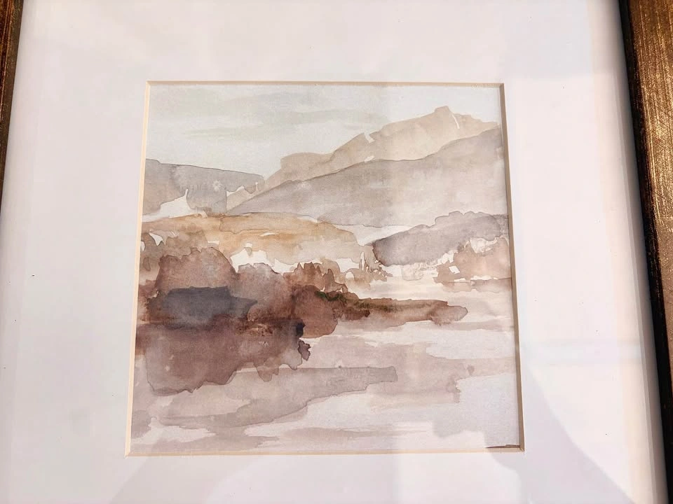 Framed Mountain Landscape Watercolor Painting - photo 2