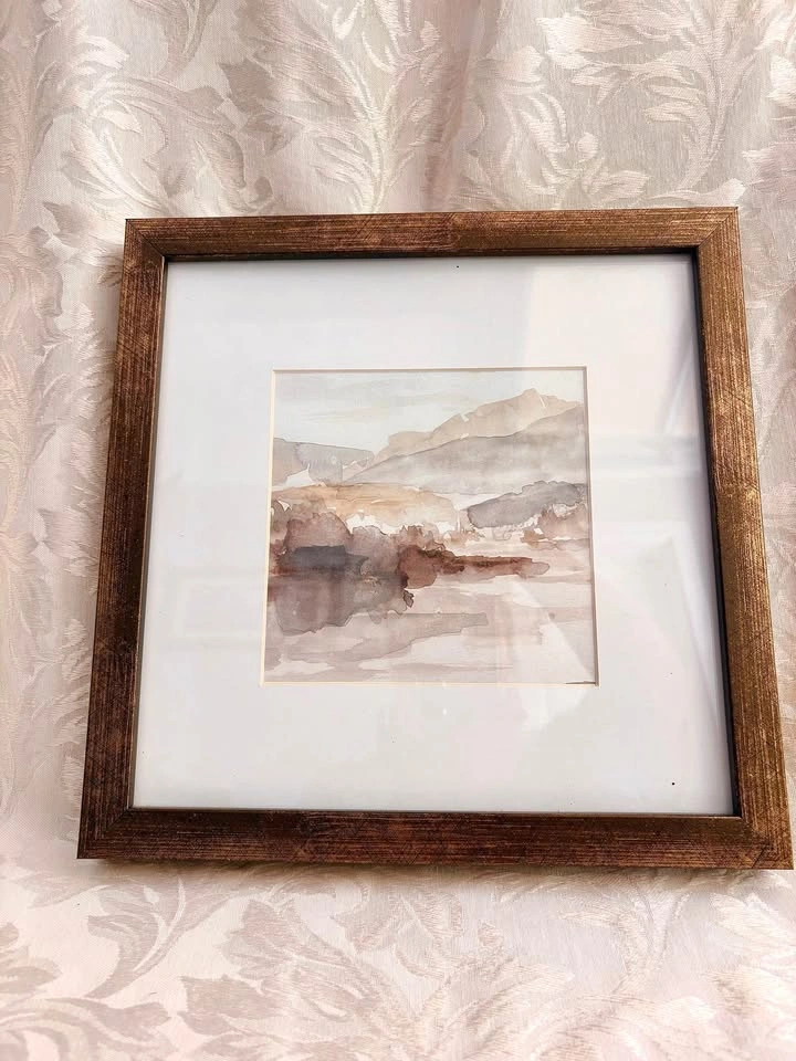 Framed Mountain Landscape Watercolor Painting - photo 3