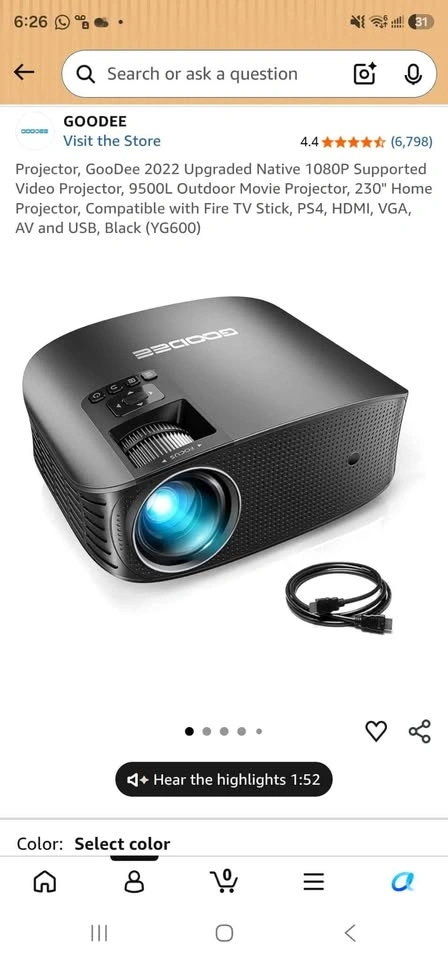 GooDee 2022 1080P Outdoor Movie Projector with Stand - photo 5