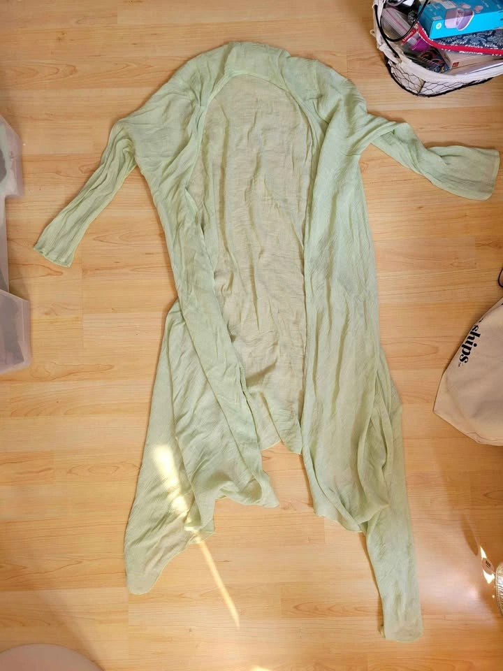 Light Green Long Open Front Duster Cardigan
