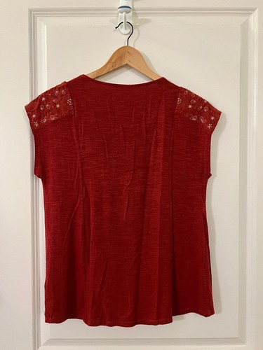 Anthropologie Akemi + Kin Orange Jersey Embroidered Top - Size X - photo 2