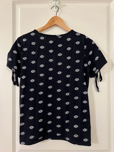 LOFT Navy Patterned Sweater - Short Sleeves with Ties - Size XS - photo 2