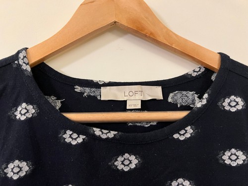 LOFT Navy Patterned Sweater - Short Sleeves with Ties - Size XS - photo 3