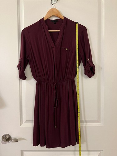 Bebop Casual Burgundy Dress, Elastic Cinched Waist, Half Sleeve, - photo 2