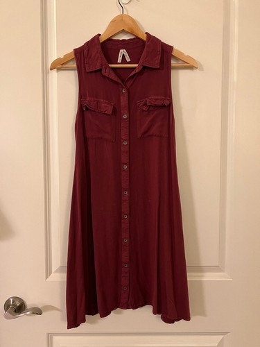 Mudd Casual Burgundy Sleeveless Button Down Dress - Size S