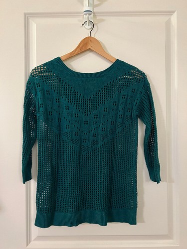 American Eagle Green Open Knit Sweater 3/4 Sleeve - Size XS - photo 2