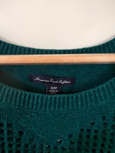 American Eagle Green Open Knit Sweater 3/4 Sleeve - Size XS - photo 3