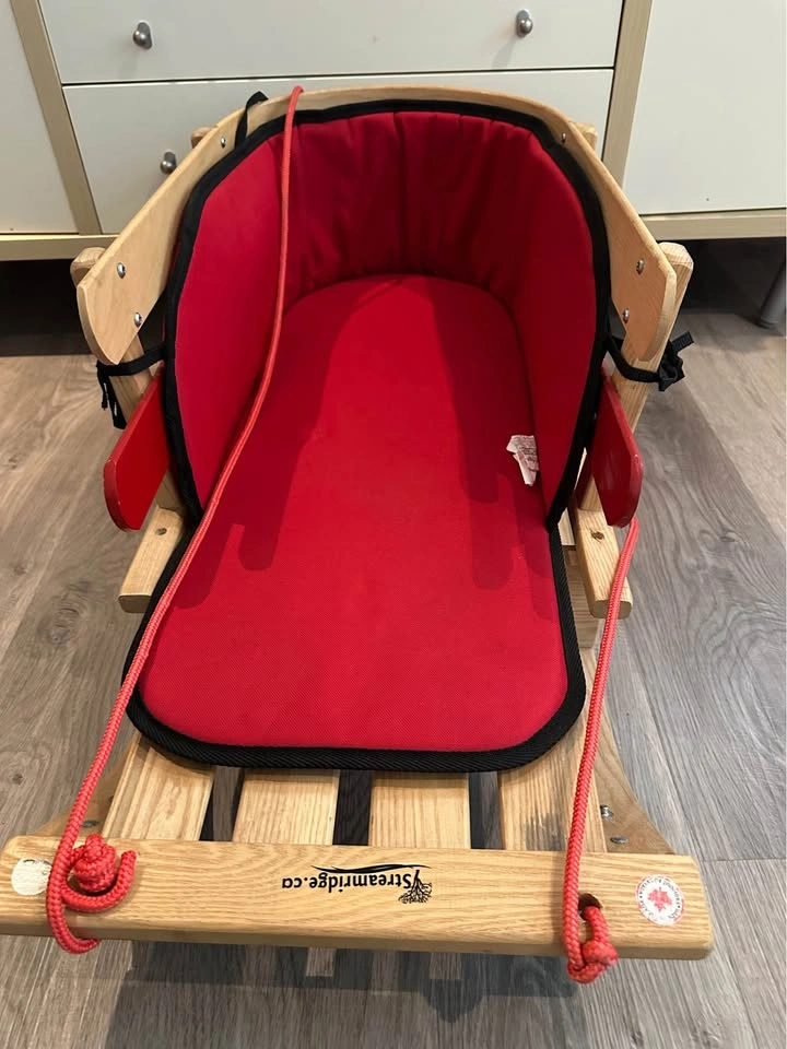 Streamridge Wooden Baby Pull Sled with Red Cushion - photo 2