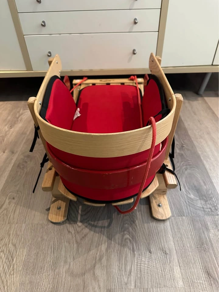 Streamridge Wooden Baby Pull Sled with Red Cushion - photo 4