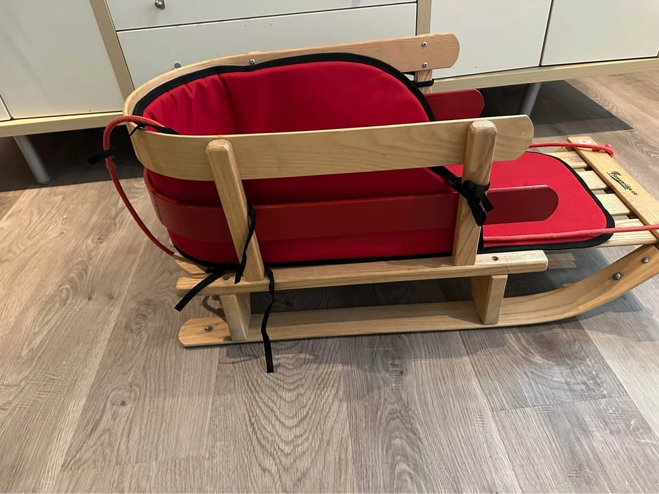 Streamridge Wooden Baby Pull Sled with Red Cushion - photo 5