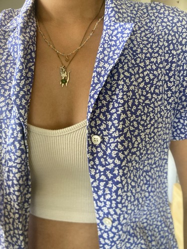 Everlane Floral Silk Blue and White Top - photo 2