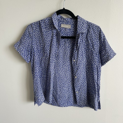Everlane Floral Silk Blue and White Top - photo 5
