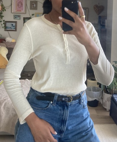 The Great Baby Rib Henley Top in True White- Size 1