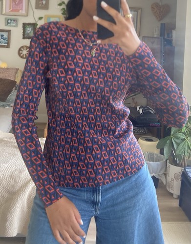 Blue & Orange Long Sleeve Print Top