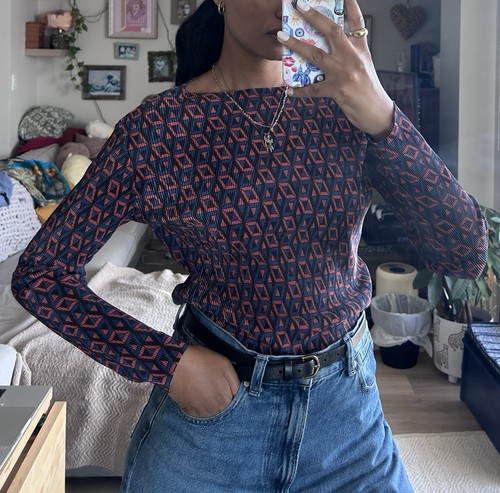 Blue & Orange Long Sleeve Print Top - photo 2