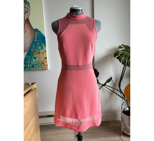Topshop Pink Skater Flare Mesh Panel Dress Size US 6