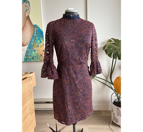 Topshop Navy Copper Lace Dress