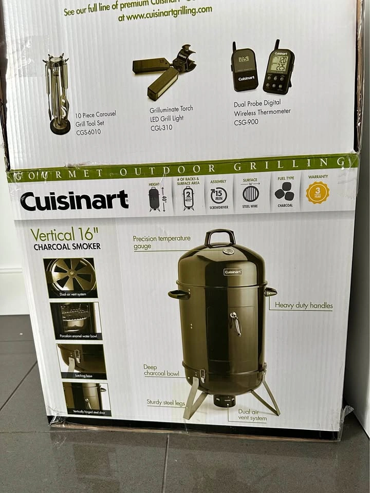 Brand new in box - Cuisinart Vertical Charcoal Smoker 16"