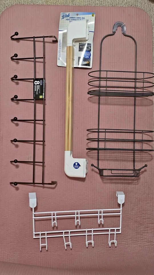 Bathroom Organization Set - Over the Door Hooks, Towel Rail
