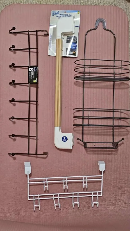Bathroom Organization Set - Over the Door Hooks, Towel Rail