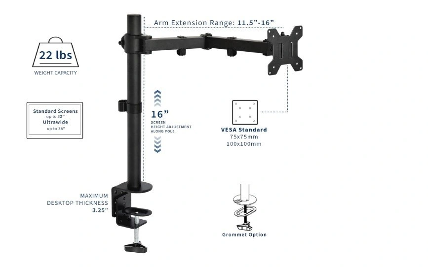 VIVO Single Monitor Arm Desk Mount – Excellent Condition - photo 4