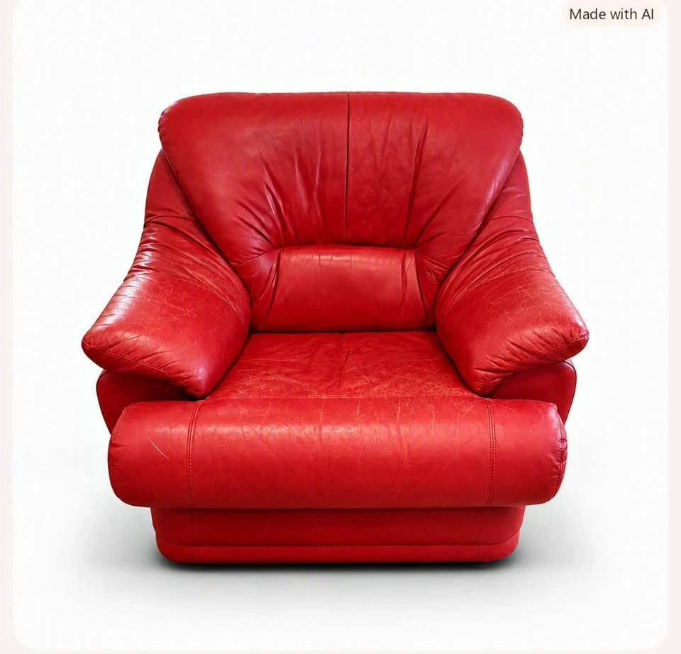 Vibrant Red Genuine Leather Armchair / Oversized Reading Chair