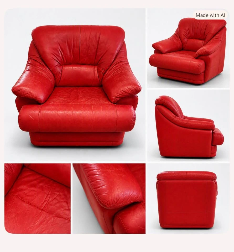 Vibrant Red Genuine Leather Armchair / Oversized Reading Chair - photo 2