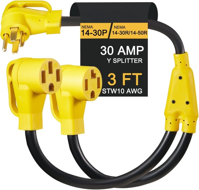 30 Amp NEMA 14-30P to 14-50R/14-30R Y Splitter Adapter