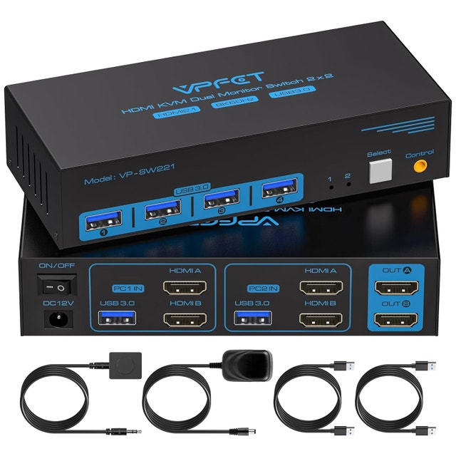8K HDMI KVM Switch 2 Monitors 2 Computers 8K@60Hz 4K@120Hz