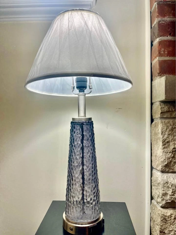Glass Lamp 26" Modern Table Lamps with USB & AC Outlet